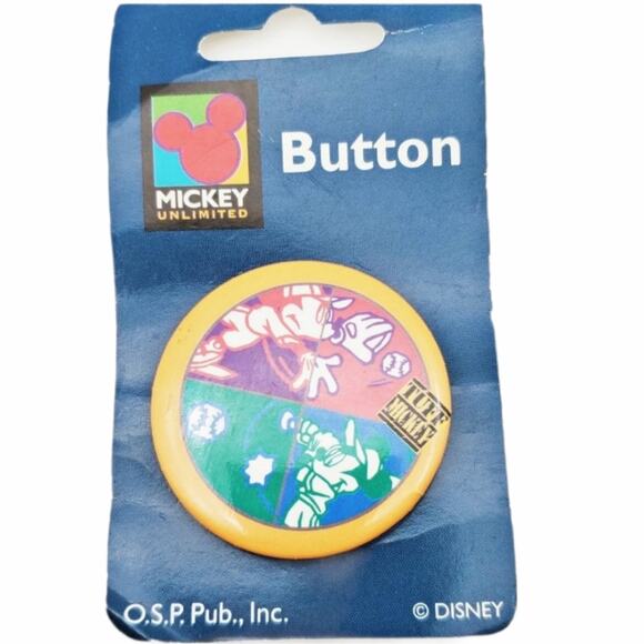 Disney Mickey Mouse Vintage Baseball Button NIP Collectible - Picture 2 of 7